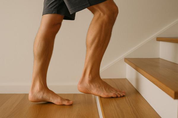 Exercícios para fascite plantar - Alongamento de pernas em um degrau