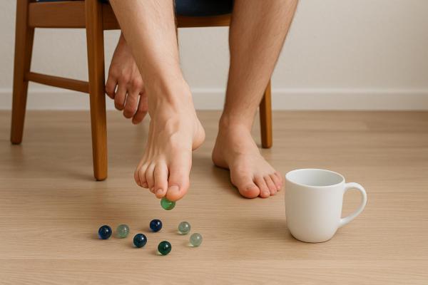 Exercícios para fascite plantar - Levantar objetos pequenos com o pé